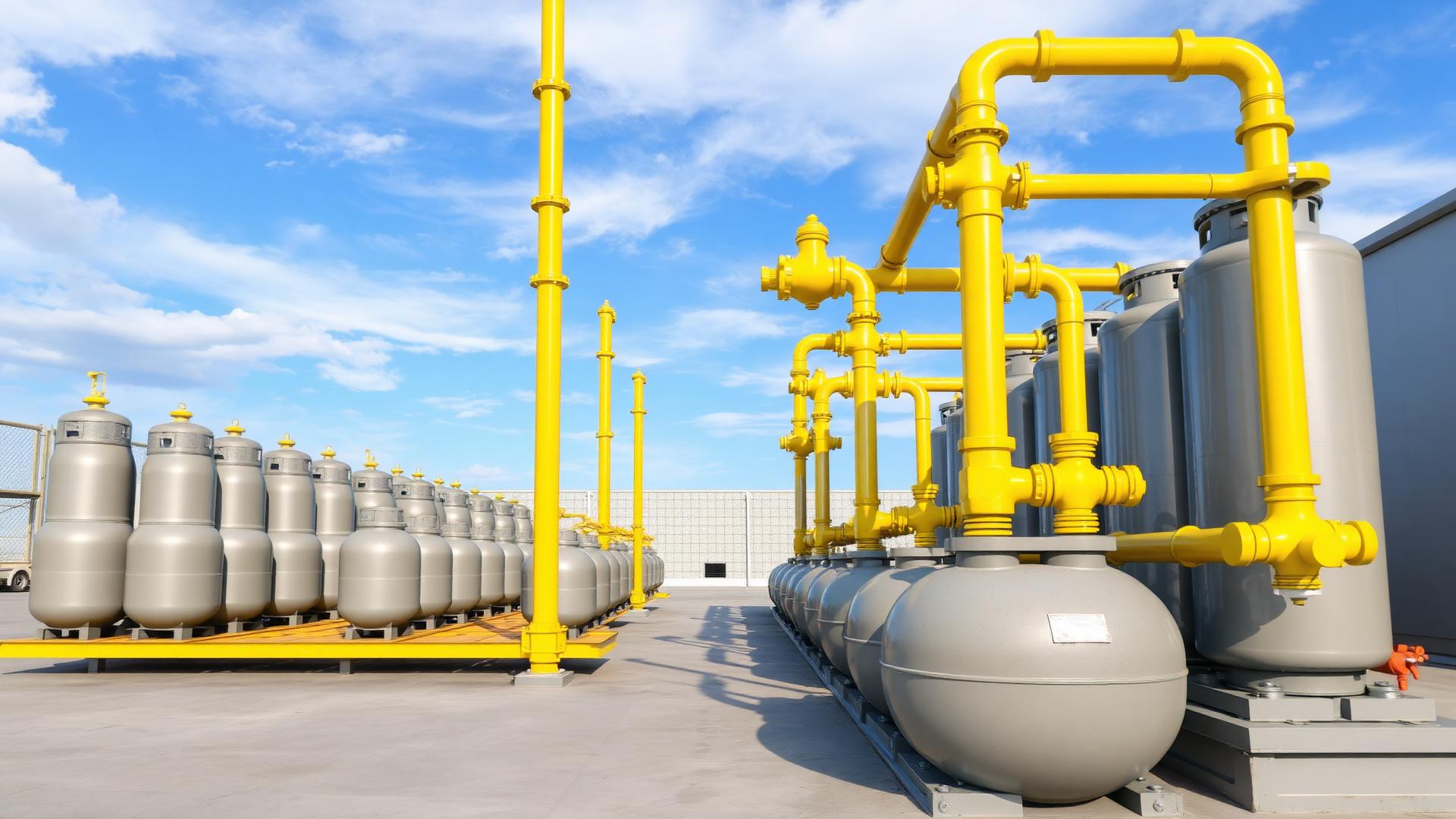 LOT cylinder bank skid with yellow manifold piping